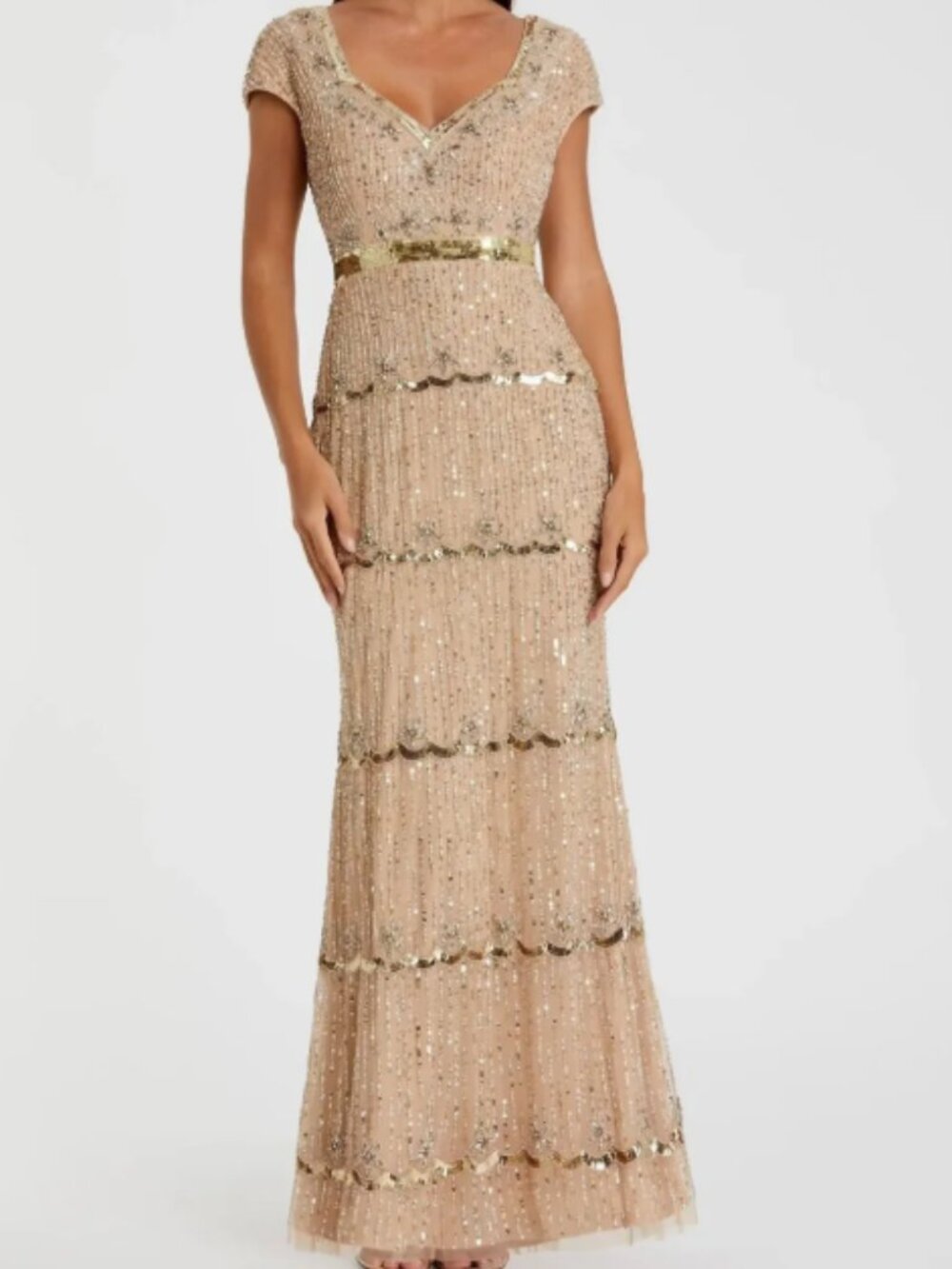 Mac Duggal Nude Embellished Column Gown Size 8